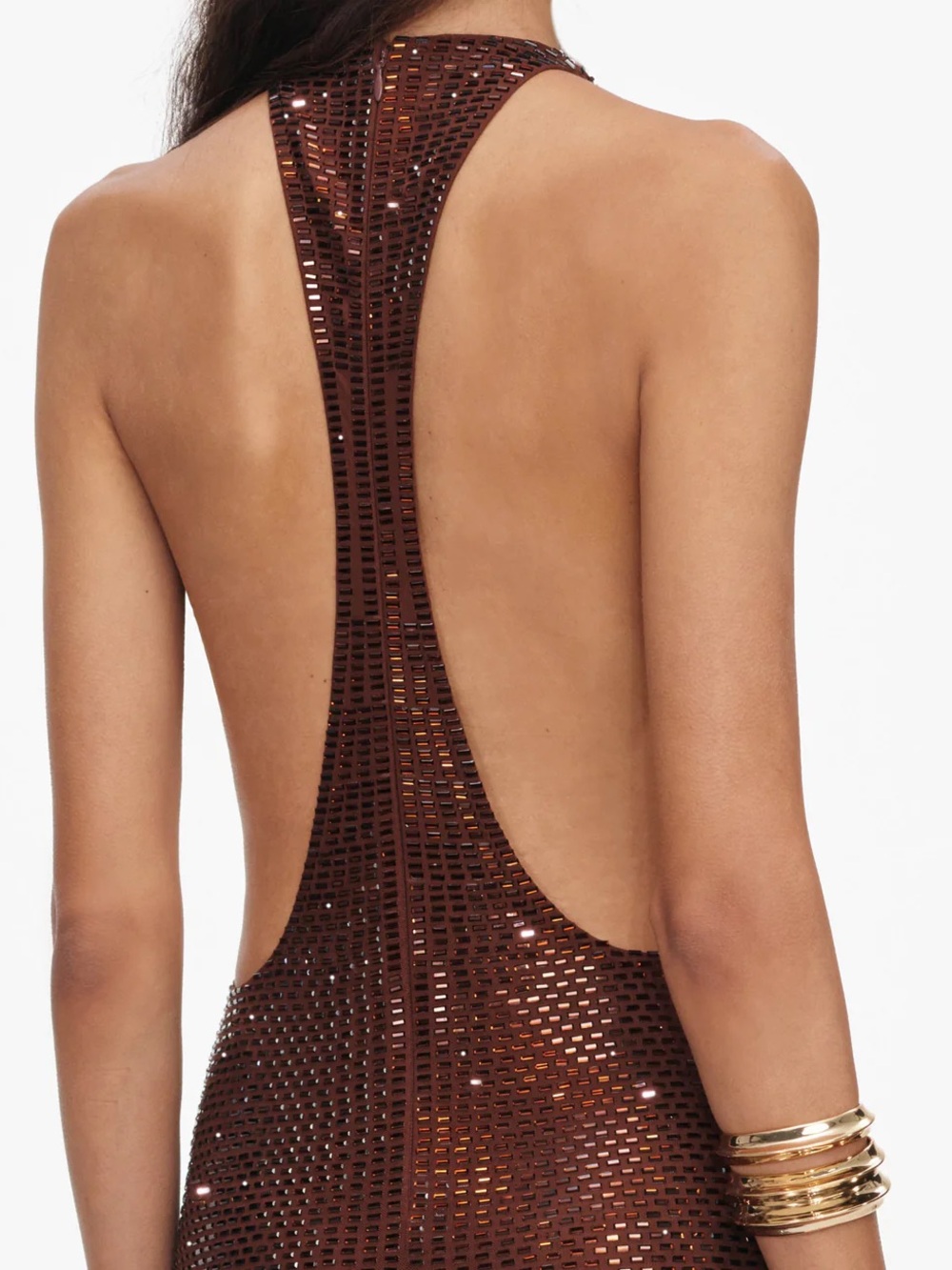 Self Portrait Brown Rhinestone Racer Back Maxi Dress - Picture 4 of 6